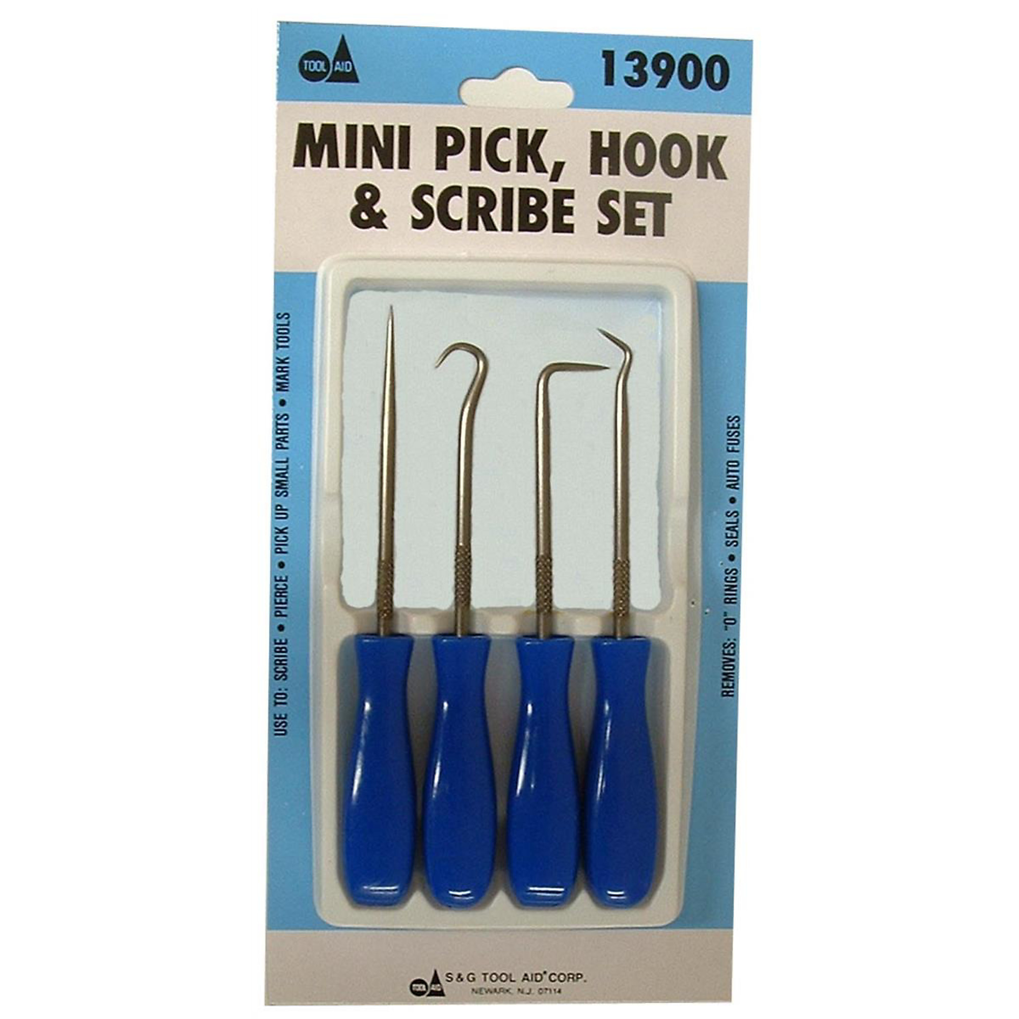 SG Tool Aid Mini Pick-Hook-Scribe Set — 4-Piece, Stainless Steel, Knurled Grip, Model# SGT13900